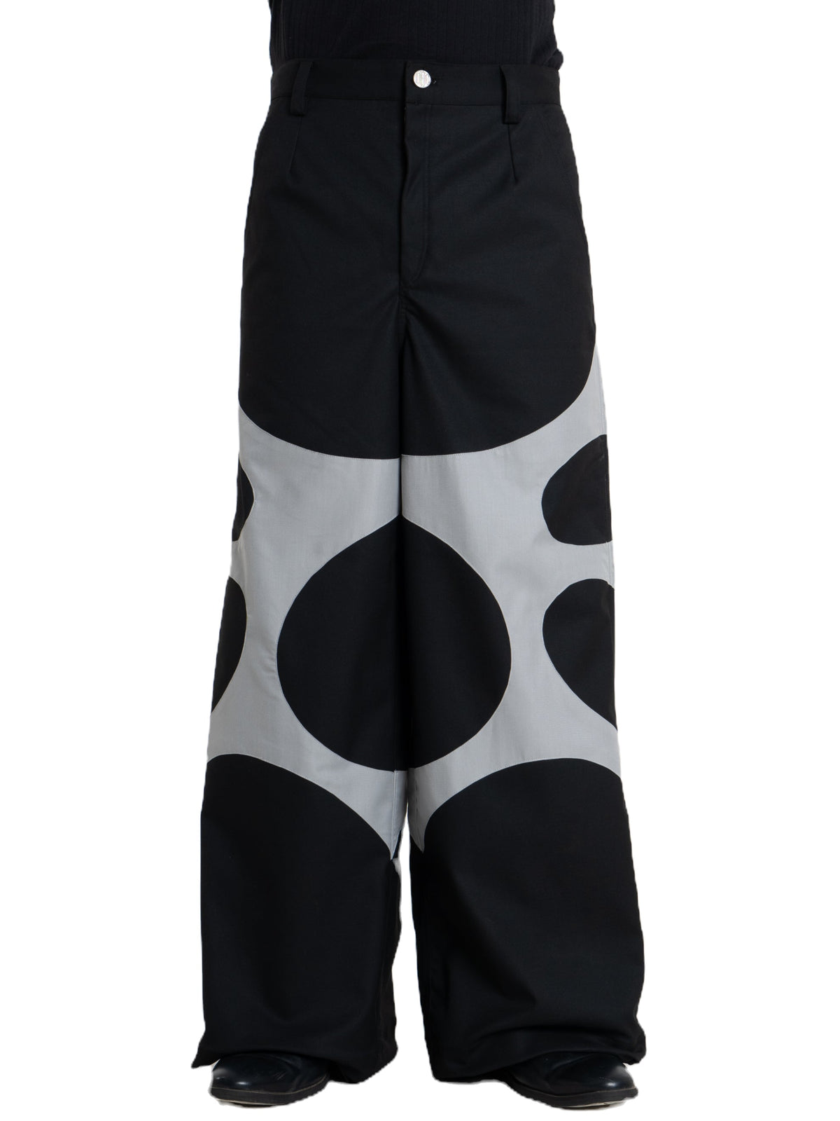 Ciphered pants, black wide-leg with grey dot panels, view 1 of 4