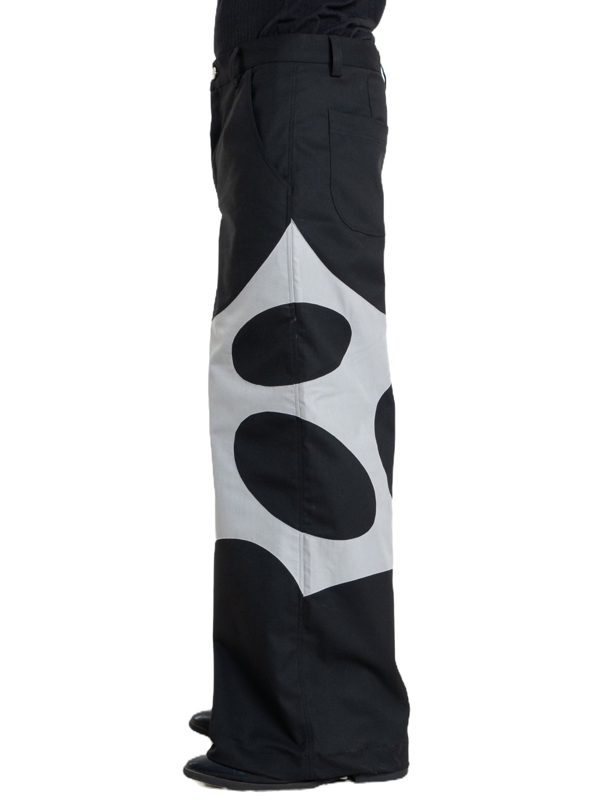 Ciphered pants, black wide-leg with grey dot panels, view 2 of 4