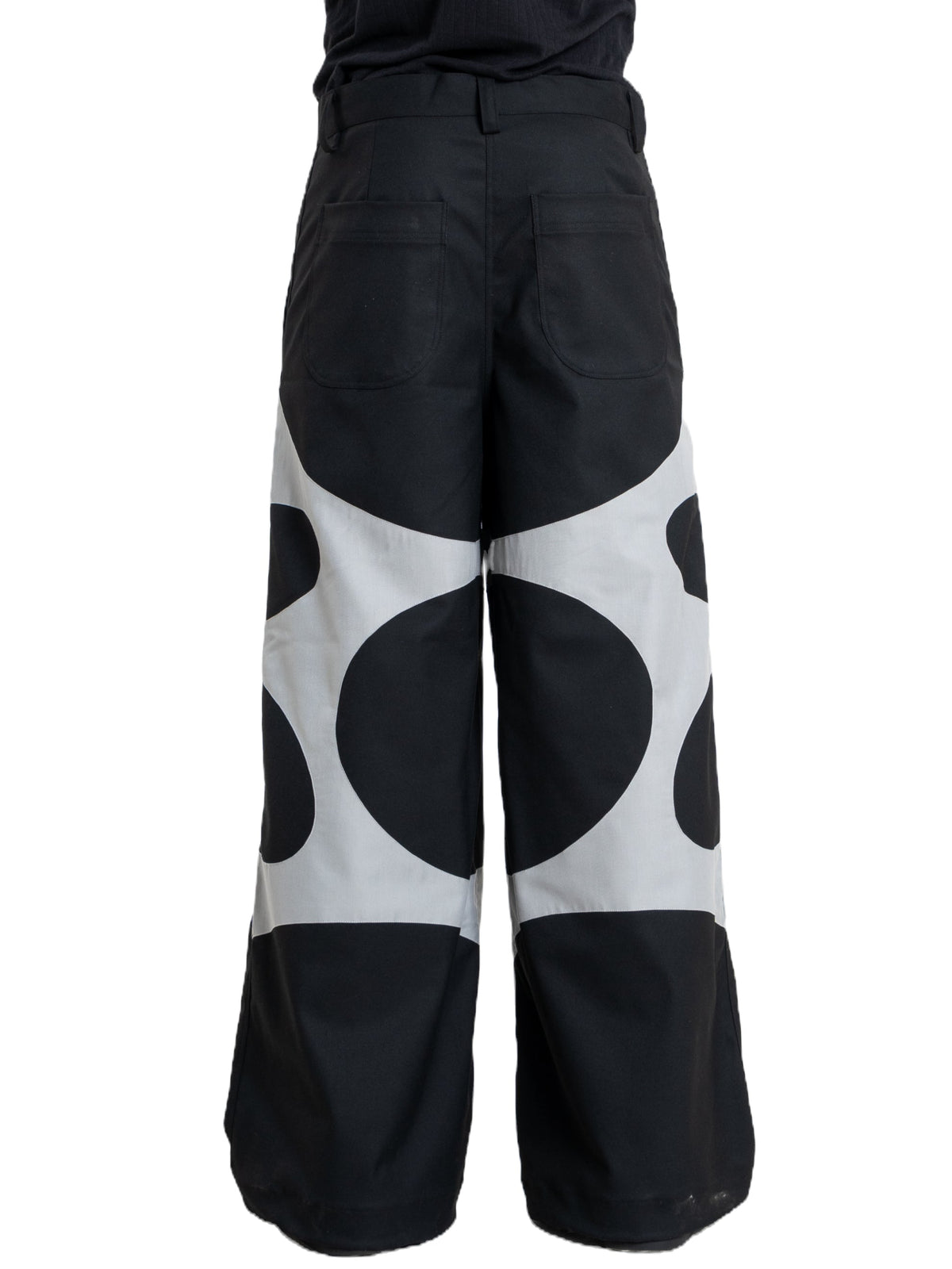 Ciphered pants, black wide-leg with grey dot panels, view 3 of 4