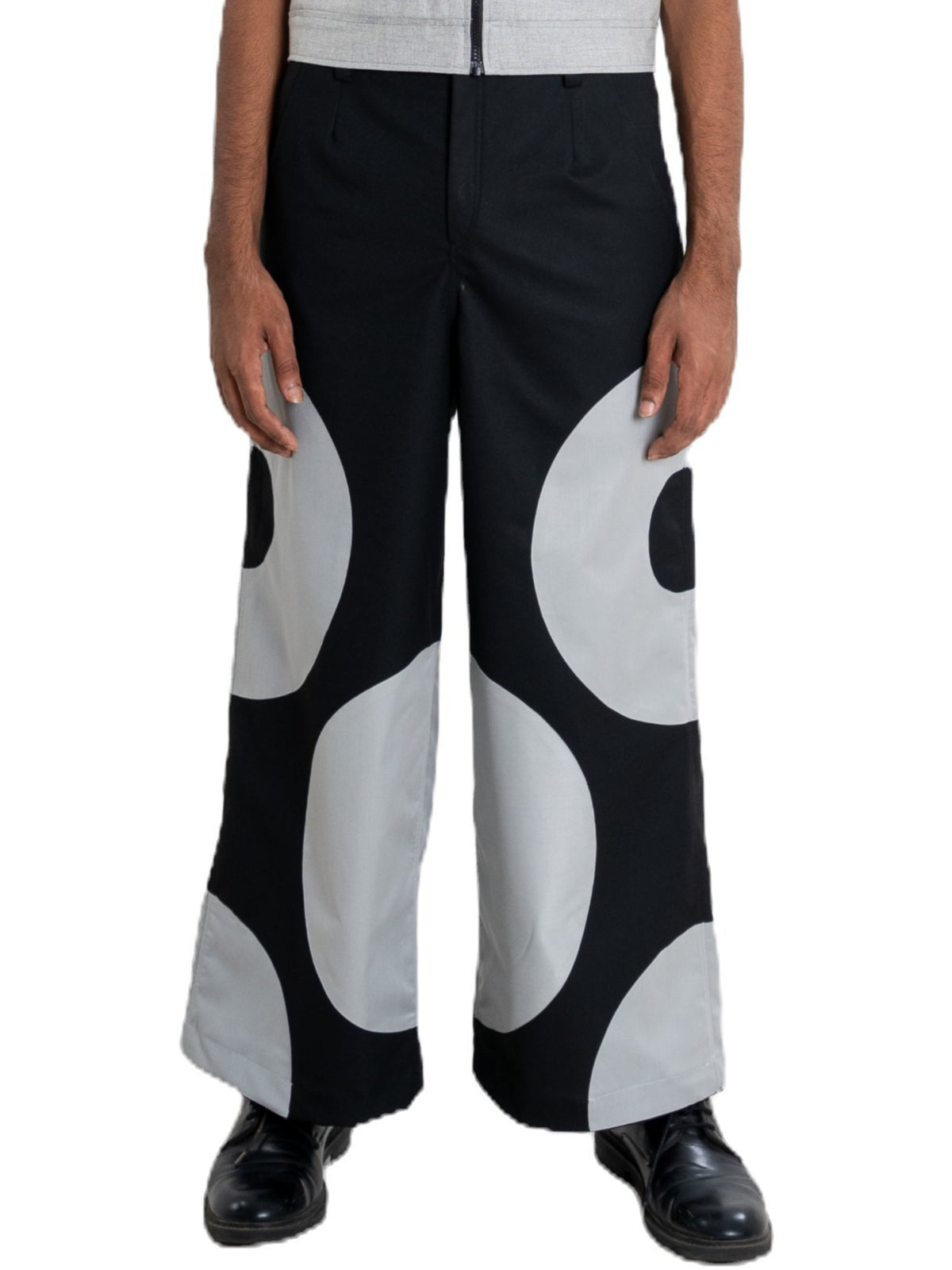Diskforge pants, black wide-leg with grey disc panels, view 1 of 4