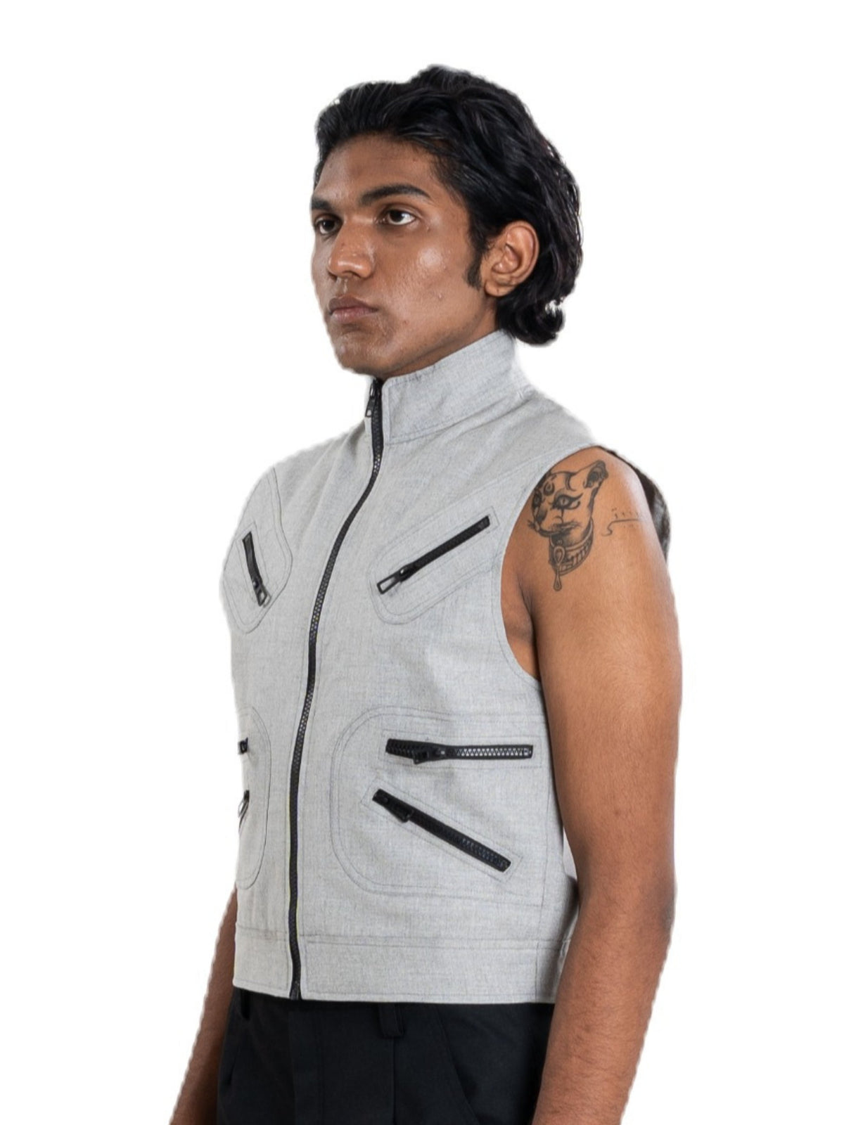 Void Vest, grey zip-front vest, view 2 of 4