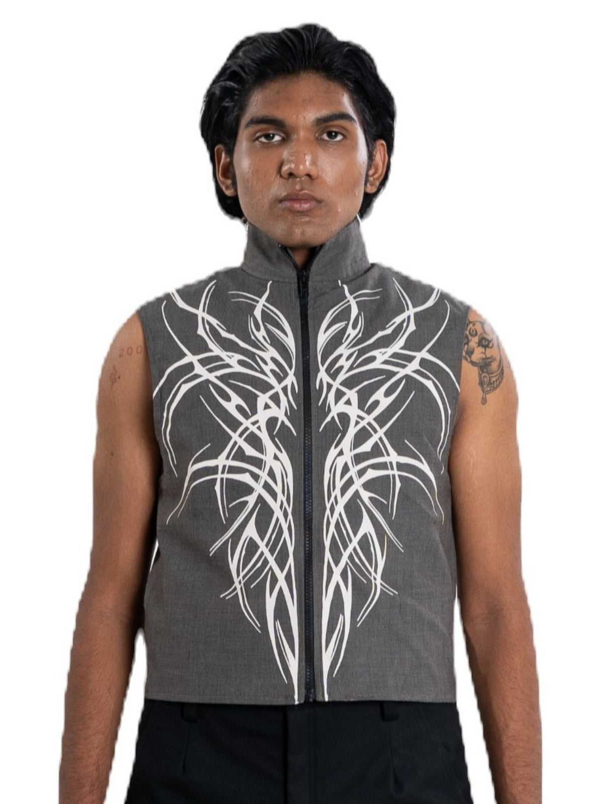 Wraith Vest, grey with white sigil print, view 1 of 4