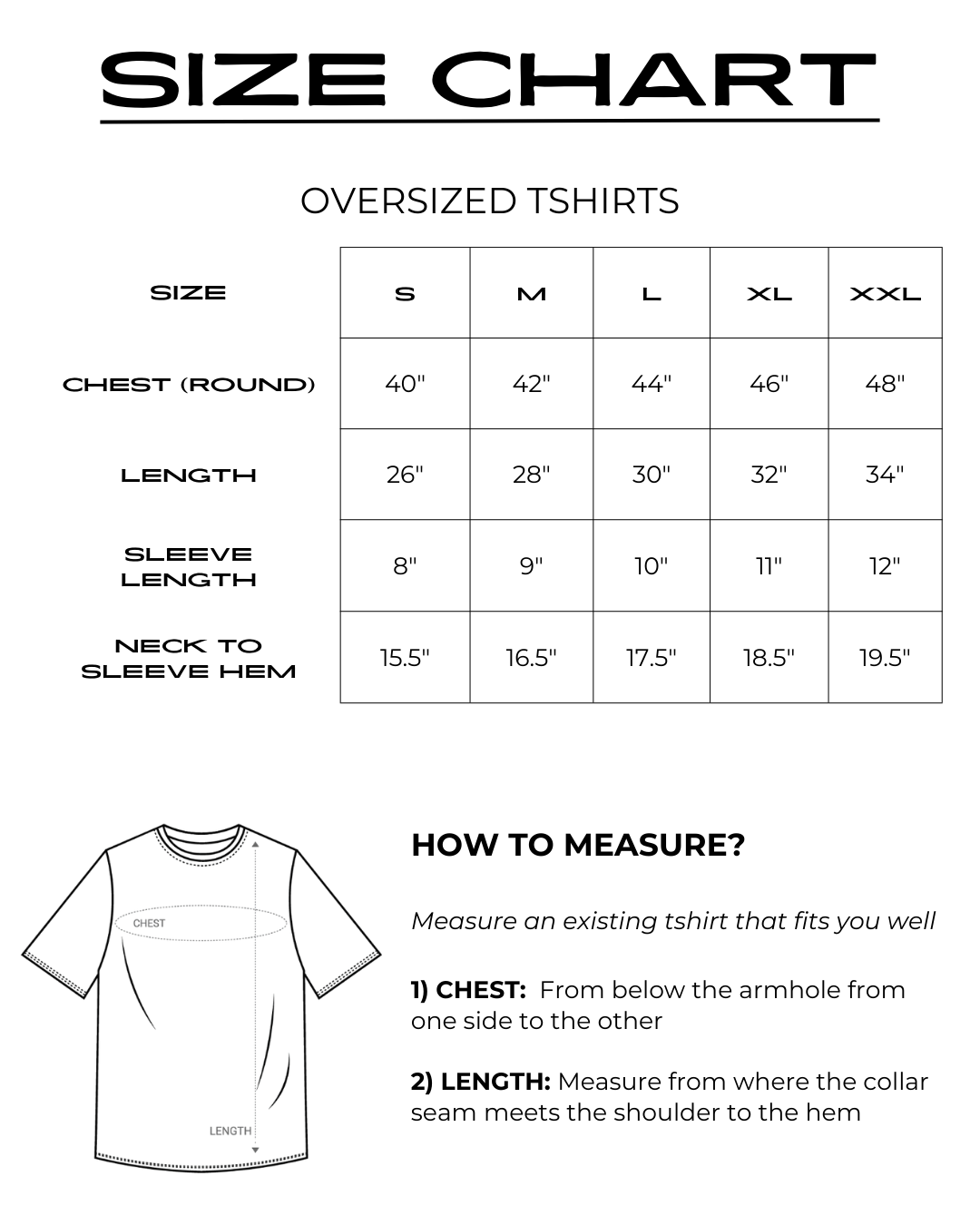 Size chart for Rekha Tshirt
