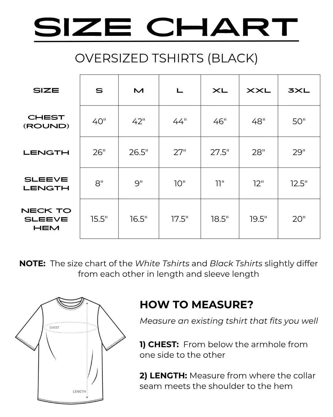 Size chart for Hounds Tshirt