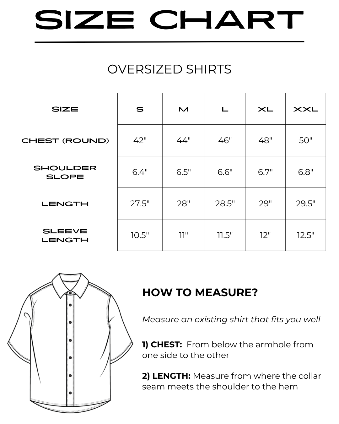 Size chart for Tangled Shirt