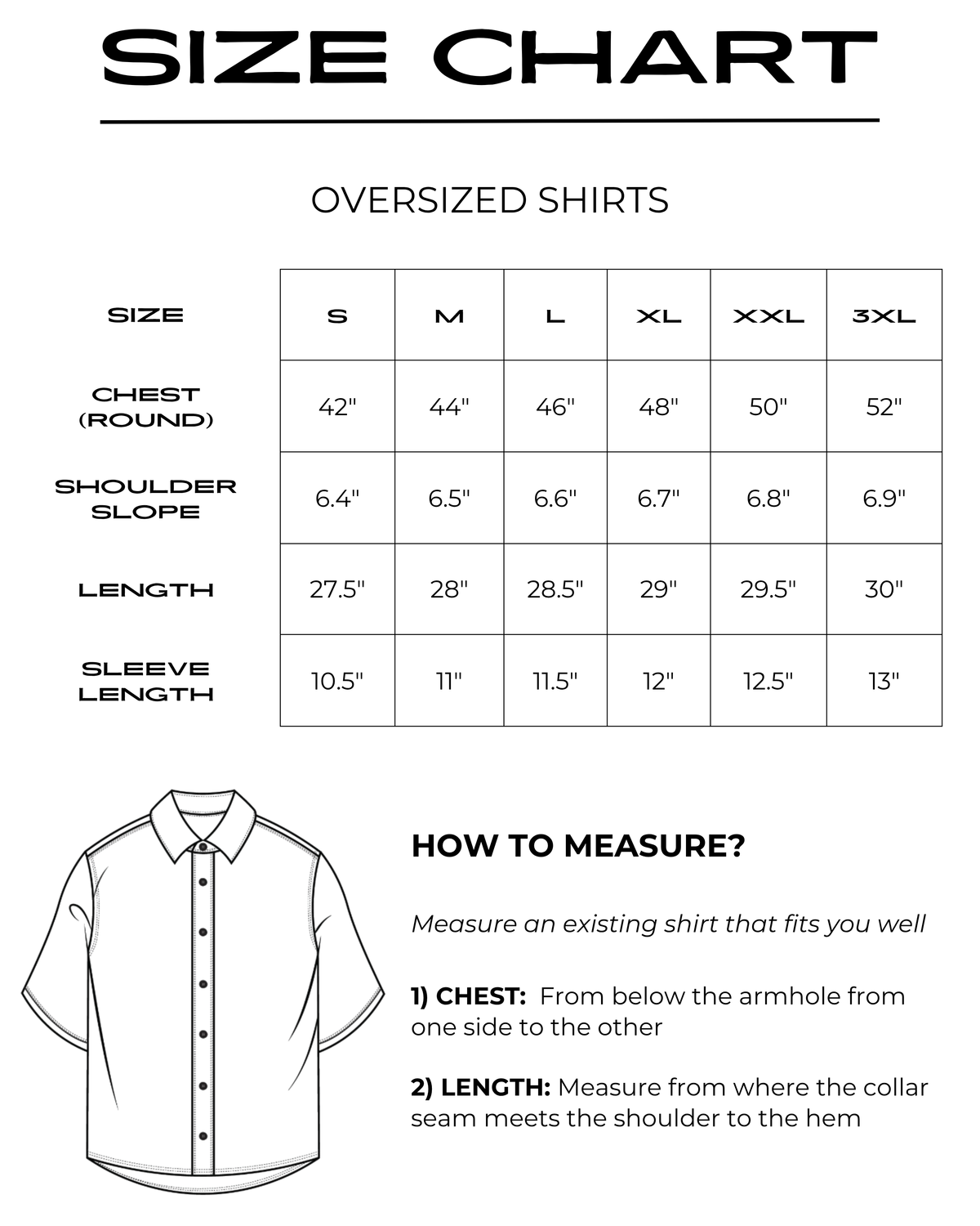 Size chart for Ikat