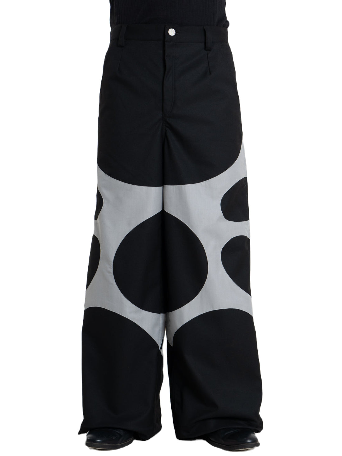 Ciphered pants, black wide-leg with grey dot panels, view 1 of 4