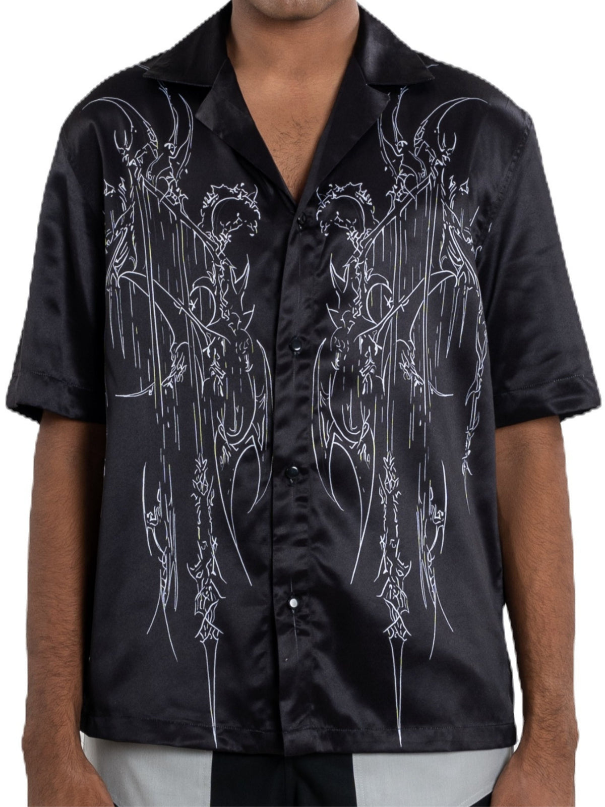 Fractal Shirt, black satin with white sigil linework, view 5 of 5