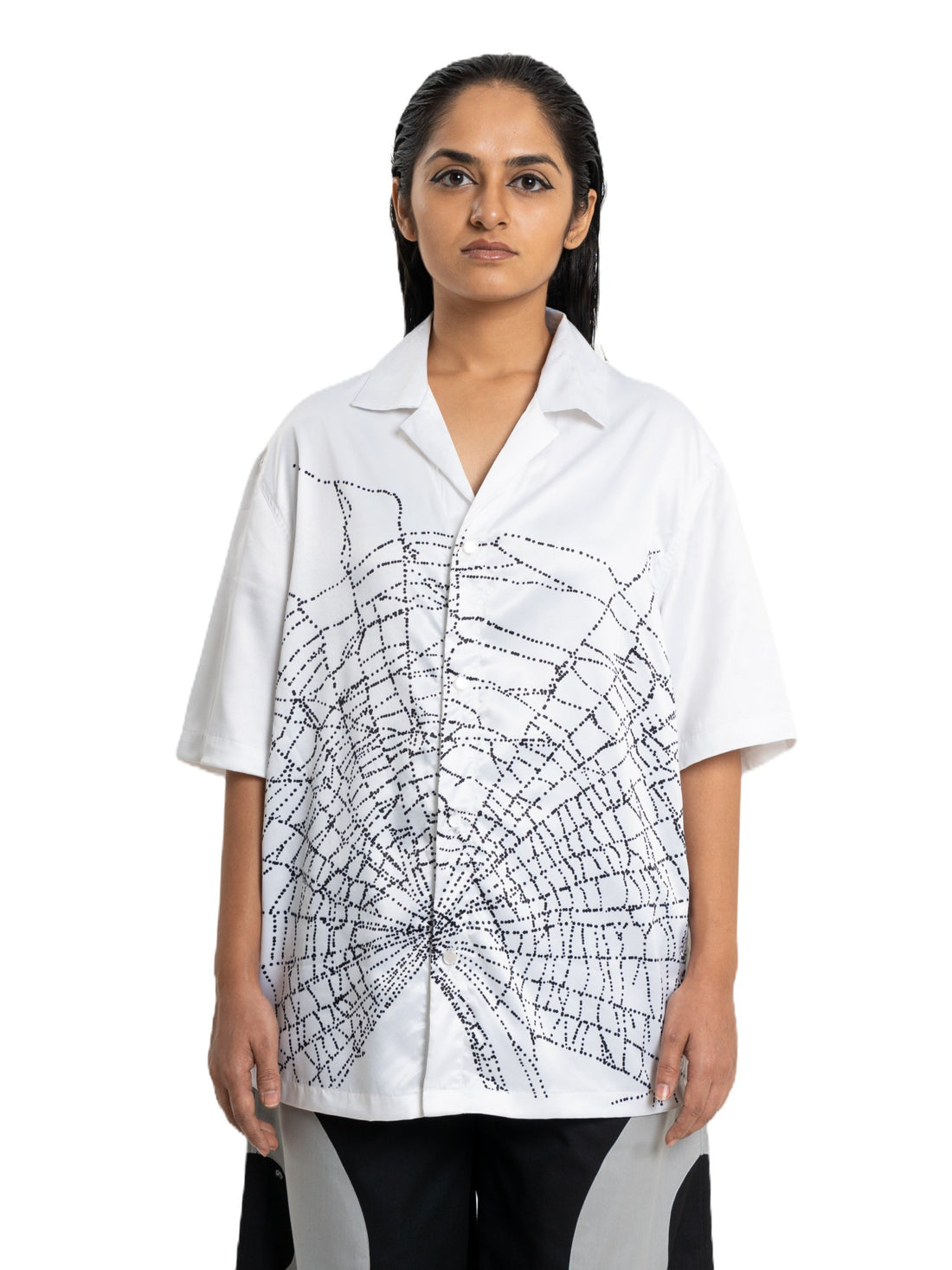 Tangled Shirt, white with black web print, view 1 of 4